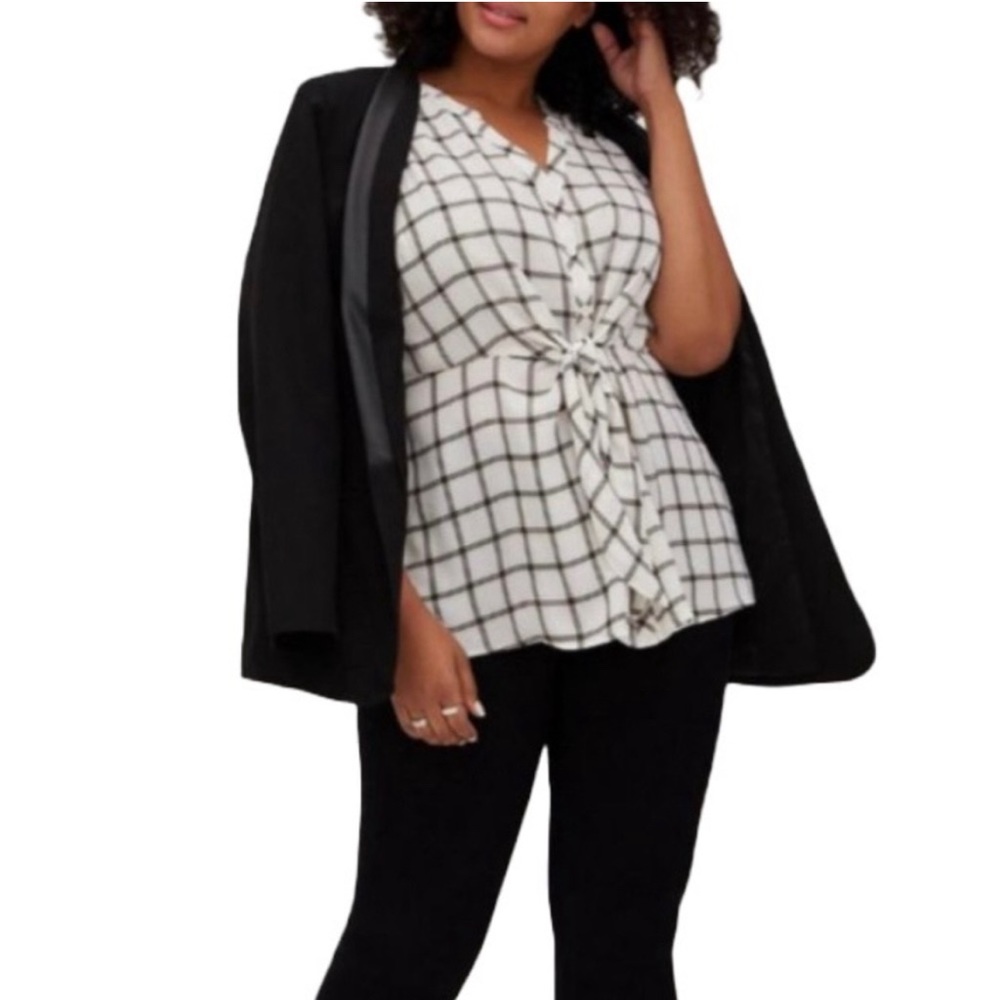 TORRID Sleeveless Peplum Georgette Plaid Button & Tie Front Blouse Top 1x